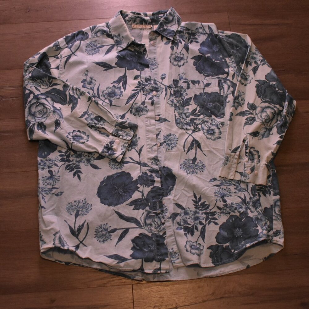 Venezia Button up blue Floral Shirt